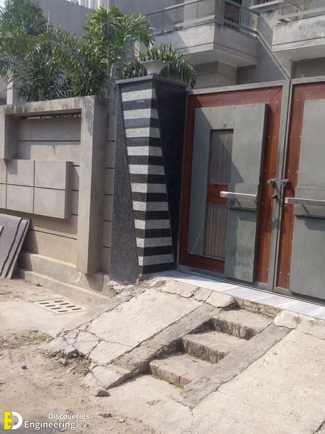 Granite Gate Pillars, Main Gate Pillar Design Modern Granite, Piler Designs, Main Gate Pillar Design Modern, Main Gate Pillar Design Granite, Gate Pillar Design Modern With Granite, House Ramp Design, Gate Pillar Design Modern, Front Pillar Design