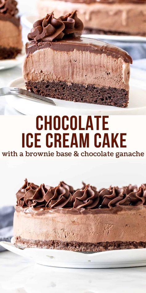 Ice Cream Cake Recipes, Chewy Brownies Recipe, Brownie Ice Cream Cake, Chocolate Ice Cream Cake, Homemade Chocolate Ice Cream, Ice Cream Chocolate, Ice Cream Cake Recipe, Brownie Ice Cream, Frozen Chocolate