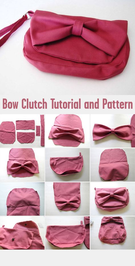 Bow Clutch Bag Tutorial and Pattern Clutch Sewing Pattern Free, Clutch Pattern Free, Clutch Purse Pattern Free, Diy Clutch Purse Tutorial Free Pattern, Sew Clutch Purse Diy, Clutch Wallet Sewing Pattern, Bow Bag Sewing Pattern, Fold Over Clutch Pattern, Bow Handbag Pattern