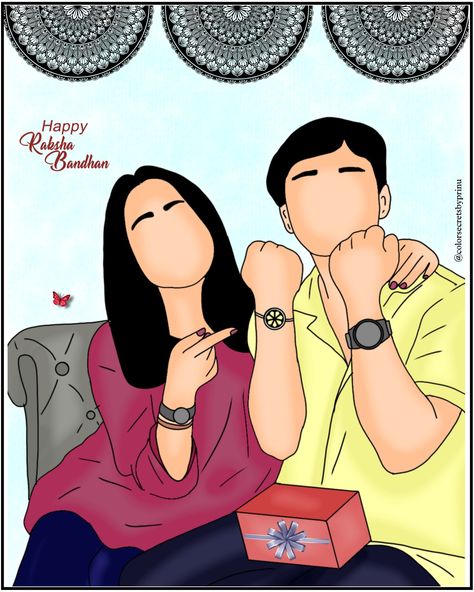 Brother Sister Rakhi Drawing, Cute Brother Sister Drawings, Drawing For Rakshabandhan, Rakhi Special Drawing, Brother And Sister Illustration Art, Rakshabandhan Illustration, Brother Sister Drawing Sketch, Rakshabandhan Painting, Brother And Sister Illustration