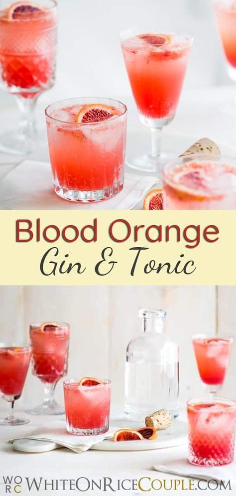 Refreshing Blood Orange Gin and Tonic Recipe on WhiteOnRiceCouple.com | @whiteonrice Gin And Tonic Recipe, Tonic Cocktails, Blood Orange Recipes, Blood Orange Cocktail, Coffee Milkshake, Tonic Recipe, Orange Cocktails, Gin Drinks, Cocktail Drink