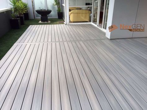 Grey and White Exterior Colour Scheme: Simple Sophistication Tree Deck Ideas, Outdoor Composite Decking, Diy Decking, Freestanding Deck, Tree Deck, Outdoor Decking, Build A Deck, Laying Decking, Decking Ideas