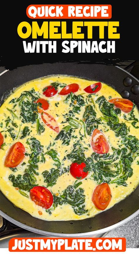 Enjoy a quick and easy breakfast with this Single-Serving Omelette recipe. Combining fresh eggs, tomatoes, and spinach, it's a nutritious and tasty start to your day. Perfect for a speedy and satisfying meal. Omelette With Spinach, Egg Omelette Recipe, Easy Omelet, Omelette Recipe Easy, Spinach Omelette, Tomato Breakfast, Spinach Tomato, Spinach Egg, Omelette Recipe