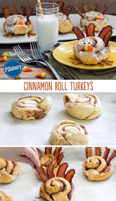 Start a new Thanksgiving morning tradition with Cinnamon Roll Turkeys! These fun creations are the perfect breakfast to put a smile on your kid's face. Plus, everyone will gobble, gobble them up! Cinnamon Roll Turkeys, Breakfast Cinnamon, Thanksgiving Brunch, Thanksgiving Snacks, Thanksgiving Breakfast, Thanksgiving Treats, Hash Browns, Thanksgiving Kids, Thanksgiving Fun