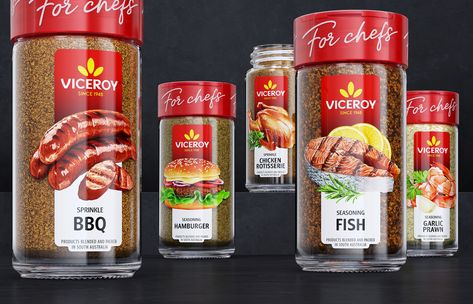 Viceroy Spices – Packaging Of The World Spice Label Design, Spices Packaging, Garlic Prawns, Trademark Design, Bbq Seasoning, Illustrations Design, Food Label, Spice Labels, Aromatic Plant