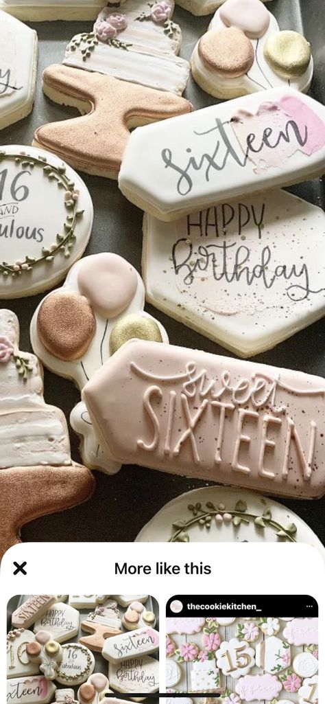 Boho Sweet 16 Cookies, Sweet 16 Party Cookies, Sweet 16 Cookies Decorated Rose Gold, Sweet Sixteen Cookies Decorated, Sweet 16 Cookies Decorated, Sweet 16 Birthday Cookies, 16 Birthday Cookies, Sweet 16 Sugar Cookies, 16th Birthday Cookies