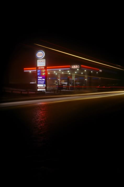 Petrol station, night photography, Petrol Station Photography Petrol Pump Aesthetic, Gas Station Night Aesthetic, Petrol Station Aesthetic, Dark Gas Station Aesthetic, Petrol Station Photography, Late Night Gas Station Aesthetic, Gas Station At Night Photography, Gas Station At Night, Old Petrol Station