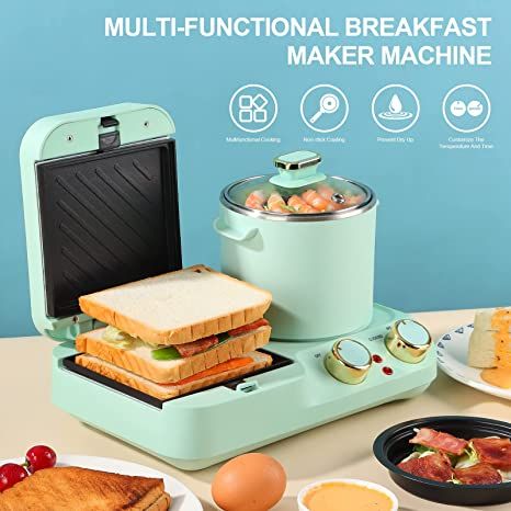 AmazonSmile: HAIMIM 3in1 breakfast station,mini breakfast station, Household Breakfast Maker,3-in-1 Removable Non-Stick Plates,Food Grade Premium Stainless Steel,Suitable for Breakfast: Home & Kitchen 3 In 1 Breakfast Machine, Mini Kitchen Appliances, Gadgets Aesthetic, Breakfast Station, Creative Kitchen Gadgets, Mini Breakfast, Breakfast Machine, Breakfast Maker, Easy Bake Oven