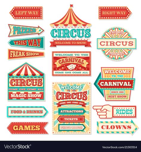 Old Carnival, Cirque Vintage, Carnival Signs, Retro Circus, Grocery Sign, Circus Vintage, Circus Design, Clip Art Design, Retro Signs