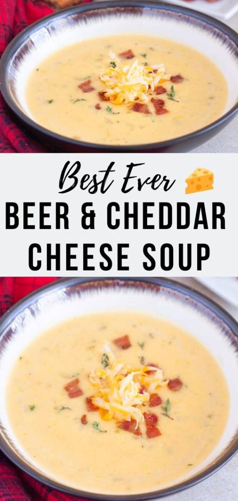 This best easy Beer and Cheese Soup recipe combines the robust flavors beer with sharp cheddar cheese, oven roasted vegetables and bacon to make a rich and creamy winter soup that’s perfect as a quick weeknight dinner, Game Day, or Super Bowl. So much better than canned! #souprecipes #superbowl #dinner #easyrecipes Superbowl Dinner, Beer Cheese Soup Recipes, Beer Soup, Bacon Soup Recipes, Beer Cheese Soup, Cheese Soup Recipe, Beer Cheese Soups, Cheese Soup Recipes, Soup Appetizers