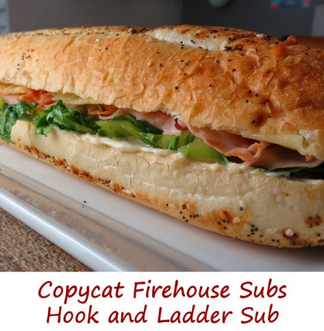 Copycat Firehouse Hook and Ladder Sub Subs Recipes, Honey Roast Ham, Firehouse Subs, Sandwich Wraps Recipes, Sub Sandwich, Sandwhich Recipes, Best Sandwich Recipes, Roasted Ham, Summer Sandwiches