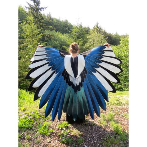 European Magpie Bluejay Custom Bird Wings Cloak Hand Painted (5 570 ZAR) ❤ liked on Polyvore featuring home, home decor, european home decor and bird home decor Magpie Mask, Magpie Costume, Bird Costume, Bird Wings, Wings Costume, Fantasy Costumes, Vestidos Vintage, Blue Jay, Fantasy Clothing