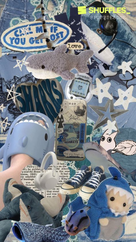 Created by puppiebone on Shuffles Sharks Homescreen, Shark Background Aesthetic, Shark Phone Theme, Shark Themed Phone, Cute Shark Wallpaper, Shark Collage Wallpaper, Summer Wallpaper Iphone, Shark Background, Shark Wallpaper