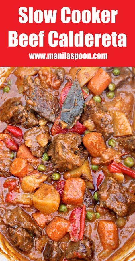 Asian Beef Stew, Caldereta Recipe, Beef Caldereta, Stew Crockpot, Simple Crockpot, Stew Beef, Crockpot Recipes Beef Stew, Crockpot Stew, Asian Beef