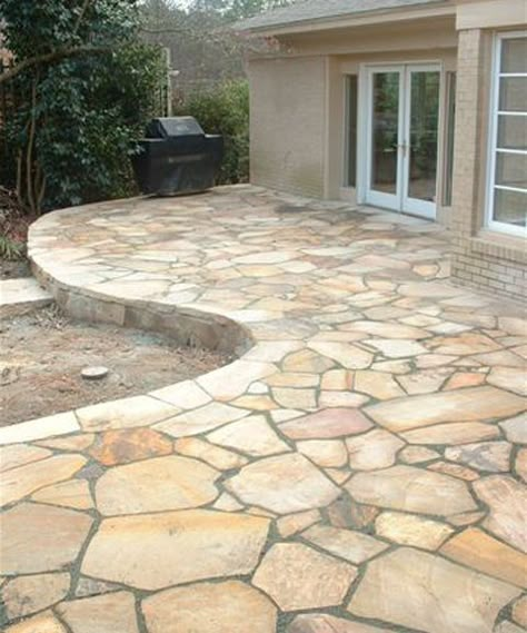 Stone Patio Designs, Slate Patio, Stone Steps, Stone Patio, Flagstone Patio, Front Patio, Beautiful Patios, Paver Patio, Back Door