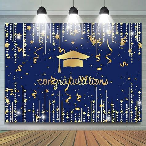 Buy custom banner stage kindergarten photo backdrops personalized graduation backdrop and gold bright star 2022 congratulation dark blue backdrop from Lofaris Backdrop Banners For Graduation, Stage For Graduation Ceremony, Graduation Ceremony Decorations Stage, Graduation Stage Background, Graduation Background Backdrops, Graduation Stage Design, Graduation Stage Decorations Schools, Graduation Backdrop Ideas Diy, Star Graduation Theme