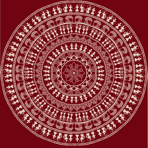 Warli Print Design, Mandala Warli Art, Varli Art Painting, Mandna Designs Rajasthani, Varali Painting, Warli Mandala Art, Mandna Art, Warli Print, Warli Paintings