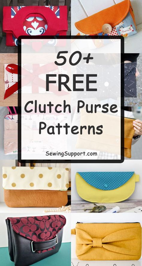 Over 50 Free Clutch Purse patterns, tutorials, and diy projects. Sew envelope and zipper purses, styles with metal frames and more. #pursepatterns #bagpatterns #sewingpatterns #sewing Free Clutch Purse Patterns, Clutch Purse Pattern Free, Sew Envelope, Clutch Purse Tutorial, Clutch Purse Pattern, Diy Clutch Purse, Pochette Diy, Clutch Bag Pattern, Purse Patterns Free