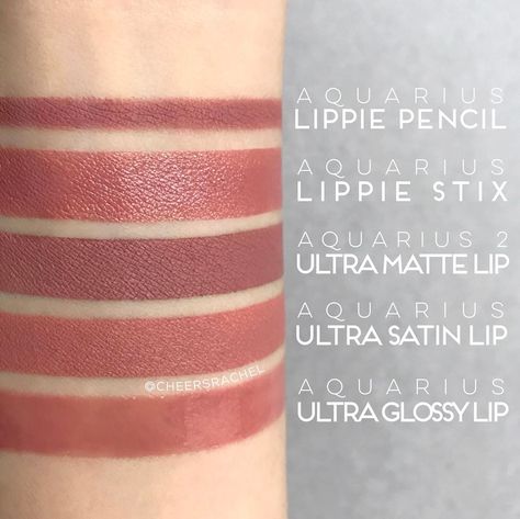 Swatches of the KathleenLights & ColourPop Aquarius lipsticks. Top two are the original Aquarius Lippie Pencil & Lippie Stix, bottom three are new and are available to purchase separately or together in the Aquarius Bundle - Aquarius 2 Ultra Matte, Aquarius Ultra Satin & Aquarius Ultra Glossy. Photo by @cheersrachel Colourpop Lippie Pencil, Colourpop Lipstick, Colourpop Lip, Colourpop Lippie Stix, Colourpop Makeup, Makeup Samples, Lip Swatches, Colourpop Cosmetics, High End Makeup