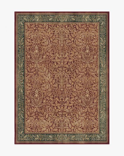 Morris & Co. Acorn Amber Red Rug | Ruggable Ruggable Red Rug, Ruggable Christmas, Ruggable Morris And Co, Red Rug Living Room, Christmas Foyer, Rich Aesthetic, Ruggable Rug, Foyer Rug, Printing Blocks