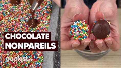 Chocolate Nonpareils, Homemade Chocolate Bark, Dessert Hacks, Types Of Chocolate, Sugar Sprinkles, Custom Chocolate, Chocolate Bark, Dessert Appetizers, Colorful Candy