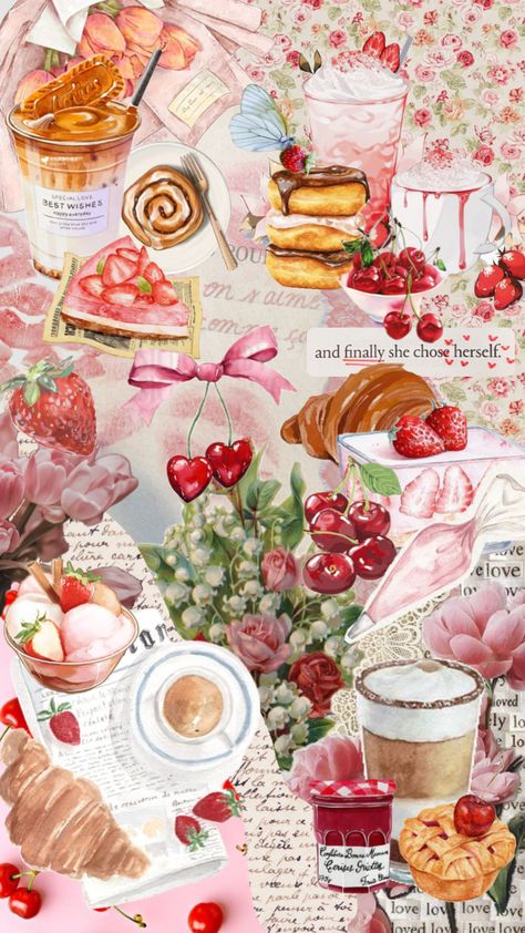 Pink And Red Wallpapers, Coffee Wallpaper Iphone, Coffee Bakery, Phone Wallpaper Pink, Coffee Wallpaper, Food Wallpaper, Sanrio Wallpaper, Cute Paintings, Wallpaper Pink