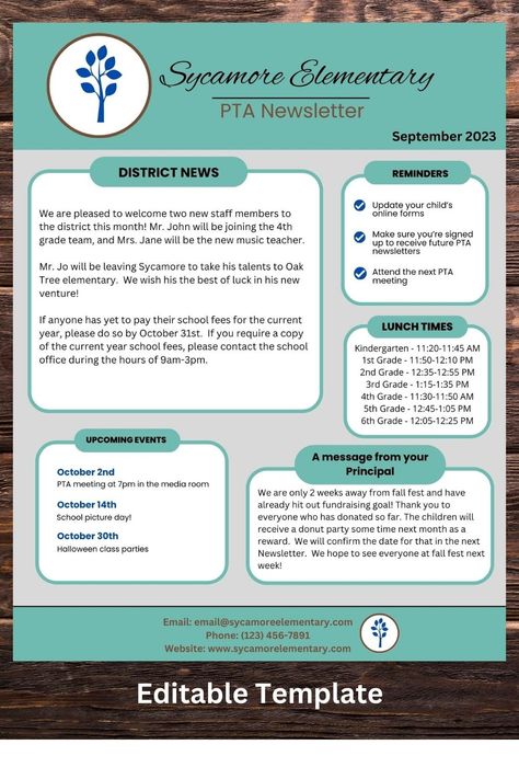 Looking for a PTO newsletter template? This PTA/PTO newsletter template is fully editable in Canva. It's a great starting point for you to add your own text/headings and even change the colors and font! PTO newsletter template / PTO forms, PTA newsletter Canva / PTA newsletter / PTA monthly newsletter / editable PTA / pta flyer canva Pto Forms, Pta Flyer, Pta Newsletter, Pta Membership, School Fees, Newsletter Template, Monthly Newsletter, Online Form, Spirit Week