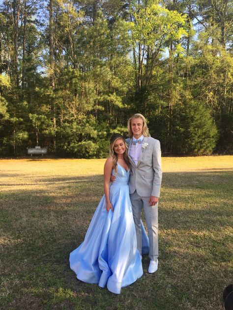 Lilac Prom Couple, Light Blue Prom Dress Couple, Lavender Prom Couple, Blue Prom Dress Couple, Prom Dress Couple, Baby Blue Prom Dress, Baby Blue Prom Dresses, Lavender Prom, Light Blue Prom