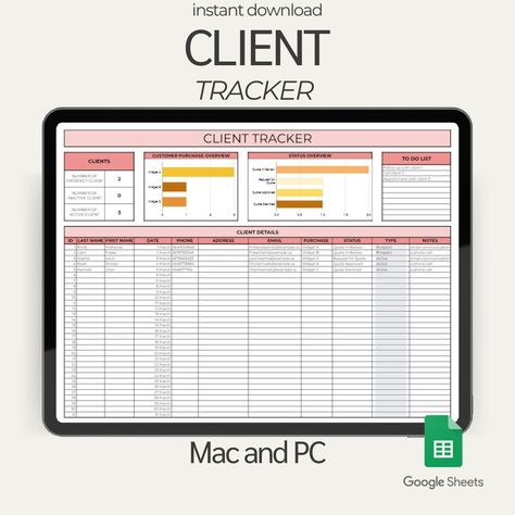 Client Tracker - Your Reliable Tool for Seamless Customer Action Tracking. Elevate your customer interaction strategy effortlessly as you track and analyze their activities. Unlock valuable insights into customer behavior, empowering you to fine-tune your marketing and sales endeavors. Intuitive and impactful - Client Tracker paves the way for enhanced audience engagement. Upon completing your purchase, an automatic email from Etsy will deliver a PDF file containing a link to your personalized G Client Tracker, Clinical Supervision, Budget Tracking, Google Spreadsheet, Management Games, Marketing And Sales, Client Management, Customer Behaviour, Contract Agreement