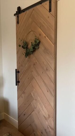 How to Build a DIY Barn Door With a Shiplap Design | Hometalk Herringbone Wood Door Diy, Herringbone Barn Door Diy, Shiplap Door Diy, Diy Barn Doors Sliding, How To Build A Door, Barn Door Designs Ideas, Laundry Barn Door, Diy Exterior Barn Door, Shiplap Barn Door