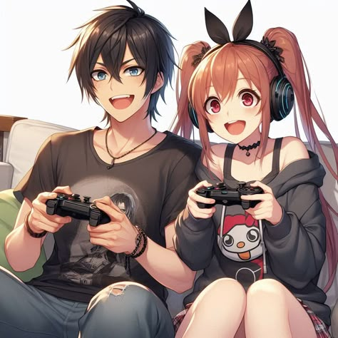 #anime #girl #boy #game #gamer #couple #love #tv Couple Playing Video Games Drawing Base, Anime Guy Playing Video Games, Cartoon Couple Playing Video Games, Anime Gamer Girlfriend, Gamer Bf And Gf, Gamer Boy Drawing, Gamer Couple Aesthetic, Gamer Aesthetic Boy, Couple Playing Video Games