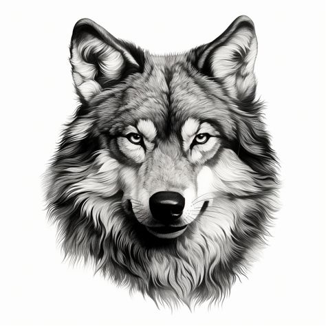 Black Wolf Tattoo Design, Wolf Black And White Drawing, Black And White Animal Tattoos, Wolf Ink Drawing, Black And White Wolf Tattoo, Wolf Design Tattoo, Wolf Art Tattoo, Wolf Head Tattoo Design, Face Tattoo Drawing