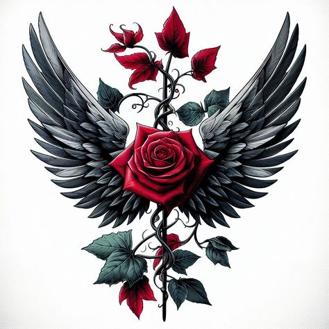 Wings With Roses Tattoo, Roses And Feathers Tattoo, Rose Wreath Tattoo, Memorial Tattoos Mom, Angel Warrior Tattoo, Black Flowers Tattoo, Peony Illustration, Black Roses Wallpaper, Butterfly Back Tattoo