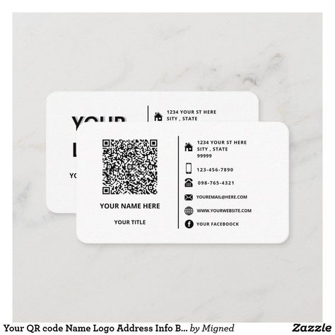 Your QR Code Name Logo Address Info Business Card | Zazzle #typographie #tshirtbrand #inkd Name Card Qr Code, Qr Code Thank You Card, Qr Code On Business Card, Business Card Design Qr Code, Business Card Design With Qr Code, Namecard Designs, Business Cards With Qr Code, Qr Business Card, Business Card Qr Code