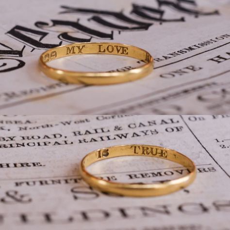 Butter Lane Antiques on Instagram: “A fine Georgian posy ring dating from 1823. The inscription to the inner band reads: "MY LOVE IS TRUE" It's modelled in 18 karat yellow…” Wedding Ring Inscriptions, Great Gatsby Wedding, Cool Wedding, Gatsby Wedding, Wedding Plan, Wedding Garden, Pretty Wedding, Great Gatsby, Gatsby