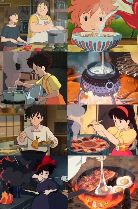 Studio Ghibli Cooking Aesthetic, How To Make Studio Ghibli Food, Studio Ghibli Drink, Howl Cooking, Studio Ghibli Food Art, Ghibli Cooking, Anime Cooking Aesthetic, Studio Ghibli Foods, Ghibli Artstyle