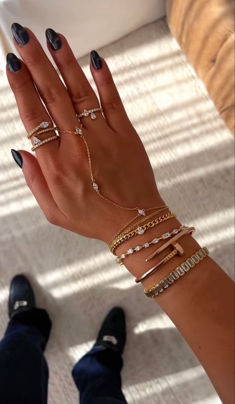 Luxury Ring Stack, Jewelry Stacking Bracelet, Stacked Rings Aesthetic, Designer Bracelet Stack, Arm Candy Bracelets, Bracelets And Rings, Expensive Jewelry Luxury, Wrist Jewelry, Luxe Jewelry