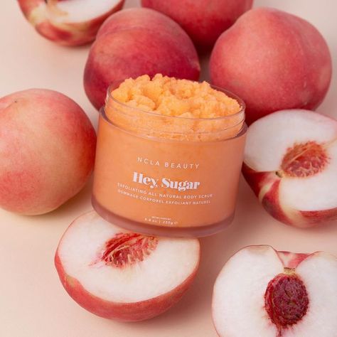 NCLA Beauty on Instagram: "Sweeten up your self care with this peachy keen body scrub 🍑! Made with sugar, shea butter, mango butter, organic hemp seed oil & cocoa butter. You'll love this all natural formula!" Scrub Packaging Ideas, Body Butter Photography, Body Cream Photography, Ncla Beauty, Scrub Skin, Skin Care Business, Skin Scrub, Diy Body Scrub, Lip Cosmetics