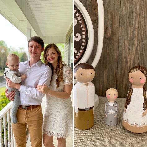 Diy Wood Family People, Peg Family Diy, Wooden People Family, Peg Dolls Family, Family Peg Dolls, Peg Doll Painting Tips, Peg Doll Family Portrait, Peg Doll Family, Wooden Peg Dolls