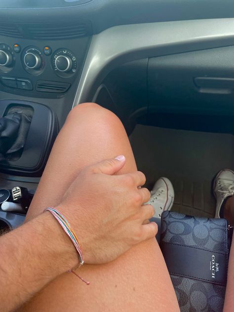 Girlfriend, Boyfriend, Beach Trip, Coach, Pura Vida, White Shoes, Road Trip, Hand, Relationship Aesthetic, Car, Leg, Tan, Summer Boyfriend Hand On Leg Aesthetic, Car Girlfriend Aesthetic, Hands On Thigh In Car, Bf Hand Placement, Hands On Legs Couple Aesthetic, Hand On The Thigh Aesthetic, Boyfriend Hand Placement, Boyfriends Hand On Leg, Boyfriend Road Trip