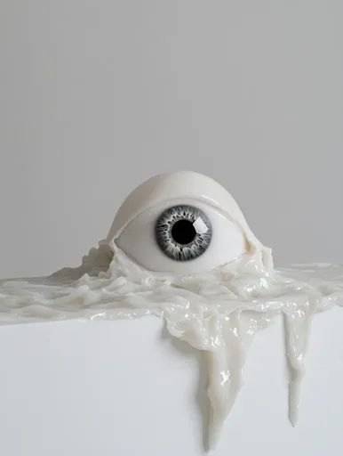 ↑↑↑ Larger size on website 🔸 A single, realistic eyeball sits on a white surface. It is partially submerged in a gooey, viscous s Eyeball Sculpture, Realistic Eyeball, Halloween Scenery, Mixed Media Sculpture, Eye Make, Natural Forms, Eras Tour, White Background, Mixed Media