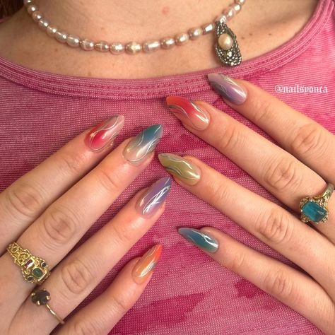 Coachella Nails, Italy Nails, Ephemeral Tattoo, Retro Nails, Hippie Nails, Colorful Nail, Spring Nail Designs, New Nail Designs, Colorful Nails