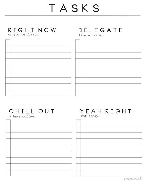 A Realist's Task Sheet  A more realistic approach to itemizing tasks. Right Click Image . Save . Print Setting: Full Page/Portrait . Enjoy! Free Planner Templates, Life Binder, Password Log, Binder Organization, Work Planner, Free Planner, Planner Templates, Project Planner, Organization Planning