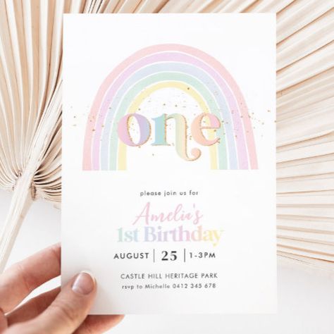 1st Birthday Invitations & Invitation Templates | Zazzle Pastel Rainbow Invitation, Pastel Invitation, Rainbow 1st Birthday, Rainbow Invitation, Rainbow First Birthday, Baby Birthday Invitations, Rainbow Birthday Invitations, Pastel Birthday, Rainbow Invitations