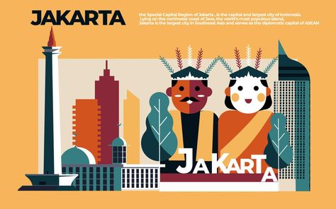 Tourism Tshirt Design, Ondel Ondel, Indonesian Art, City Illustration, Design And Illustration, Travel And Tourism, Tshirt Design, Southeast Asia, Graphic Design Inspiration