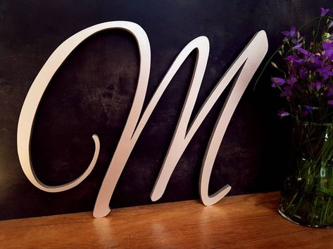 Large Wall Letter, Wood Letters, Wedding Monogram, Decorative Cursive Letter Hanging Wooden Wall Initial Nursery Decor pearl rose Letters M by MTMworkshop on Etsy Rose Letters, Wooden Letters For Nursery, Letters M, Wood Slice Decor, Letters Wedding, Large Wooden Letters, Wall Letter, Letter Wall Decor, Free Standing Letters