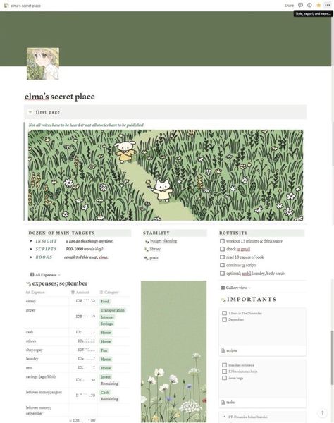 2024 Agu 17 - green notion template🤍 Notions, School template, Templates Green Notion Pictures, Green Notion Theme, Wesley Anna Notion Library, Notion Library Wesley Anna, Notion Green Aesthetic, Green Notion Template, Green Aesthetic Notion, Notion Green, Coquette Notion