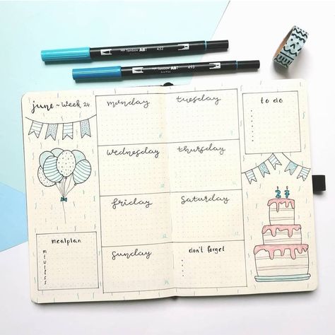 Bullet Journal August, Bullet Journal Weekly Spread, Birthday Week, August Birthday, July Birthday, It's My Birthday, Bullet Journal Design Ideas, Enjoy Your Day, Bullet Journal Writing