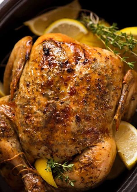 Slow Cooker Roast Chicken Roast Chicken Slow Cooker, Slow Cooker Roast Chicken, Roasted Garlic Chicken, Cooking A Roast, Broiled Chicken, Whole Chicken Recipes, Slow Cooker Roast, Whole Roasted Chicken, Recipetin Eats