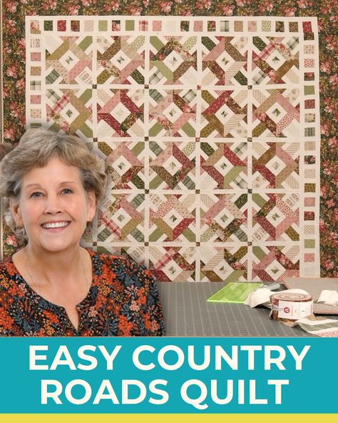 This country roads quilt is an easy and fun pattern made from a jelly roll(2.5-inch strips) and a honey bun roll(1.5-inch strips). Jelly Roll Projects, Missouri Star Quilt Company Tutorials, Missouri Star Quilt Tutorials, Diy Joy, Quilt Blocks Easy, Jelly Roll Patterns, Honey Bun, Missouri Star Quilt Company, Pinwheel Quilt